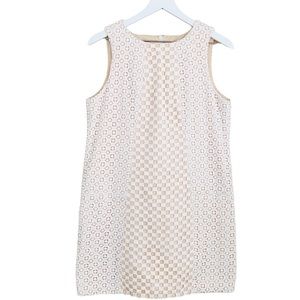 Tibi Cream/Tan 100% Cotton Eyelet Lace Checkered Sleeveless‎ Sheath Dress Size 8